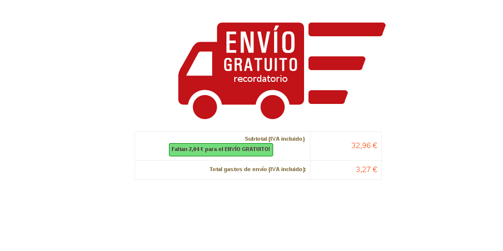 Mesaje recordatorio para envío gratuito - Prestashop